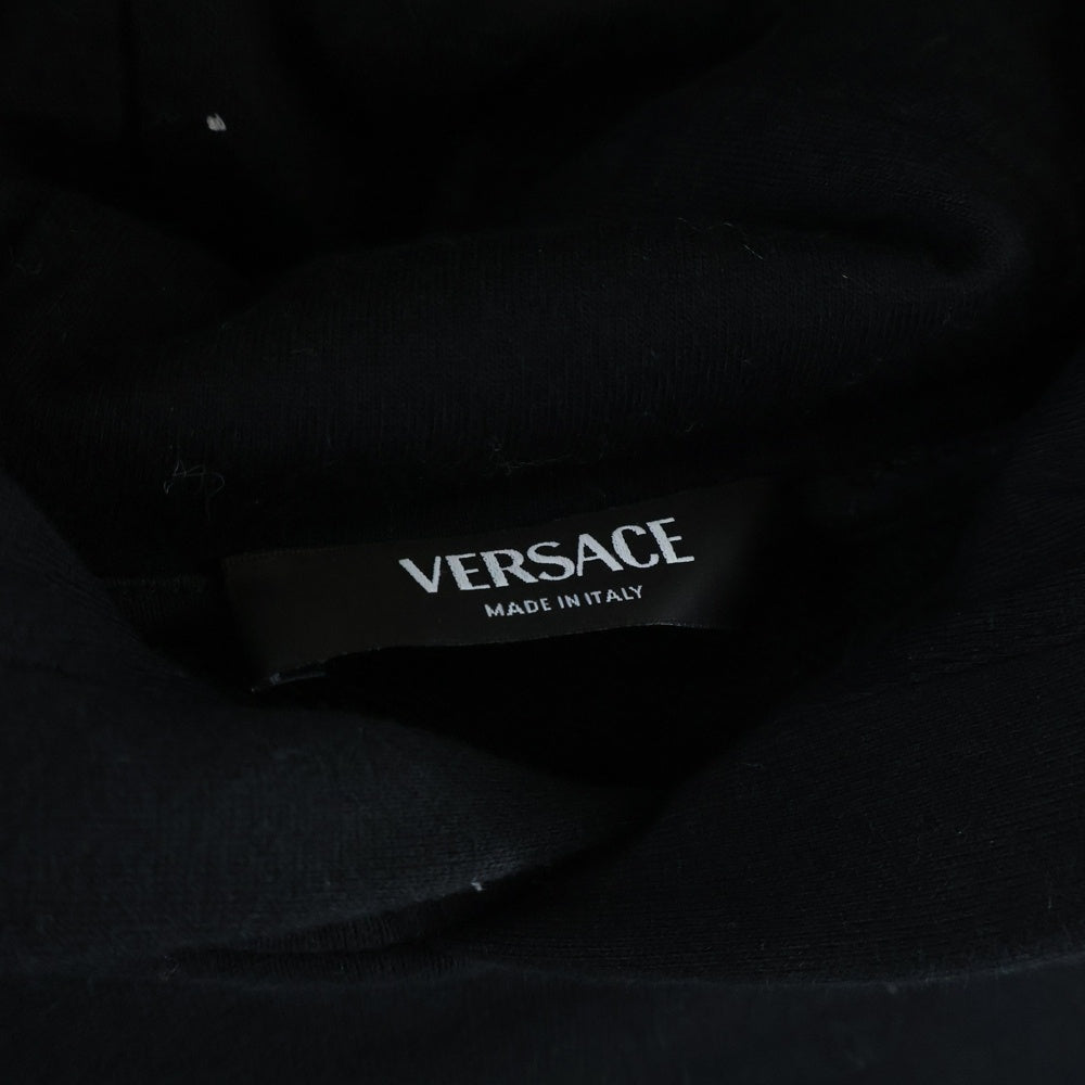 VERSACE(ヴェルサーチ) ニットロゴ刺繍 プルオーバー スウェットパーカー フーディー ブラック 1013567
