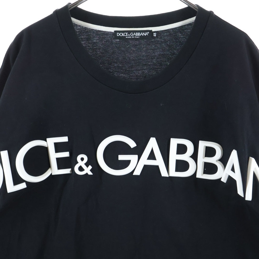 DOLCE & GABBANA(ドルチェアンドガッバーナ) シリコン ラバーロゴ クルーネック 半袖Tシャツ カットソー ブラック G8PC4Z/HU7MA