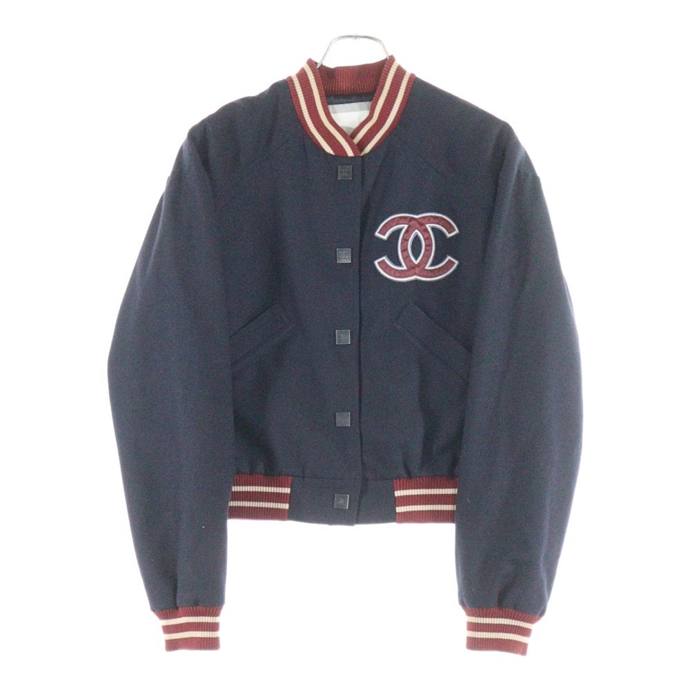 CHANEL(シャネル) 04P スポーツライン ココマーク ウールベースボールスタジアムジャケット スタジャン ブルゾン ネイビー/レッド P23751V14325 AK927 レディース