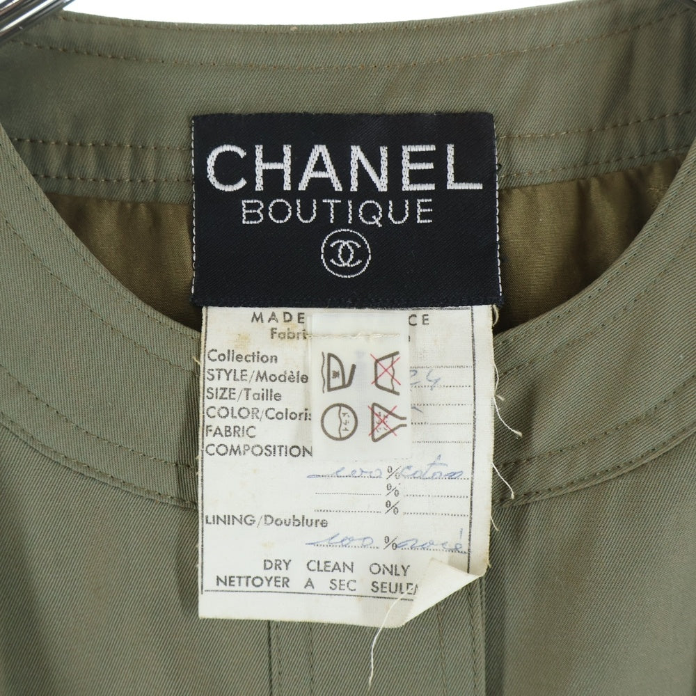CHANEL(シャネル) コットン ノーカラー セットアップスーツ カーキ レディース