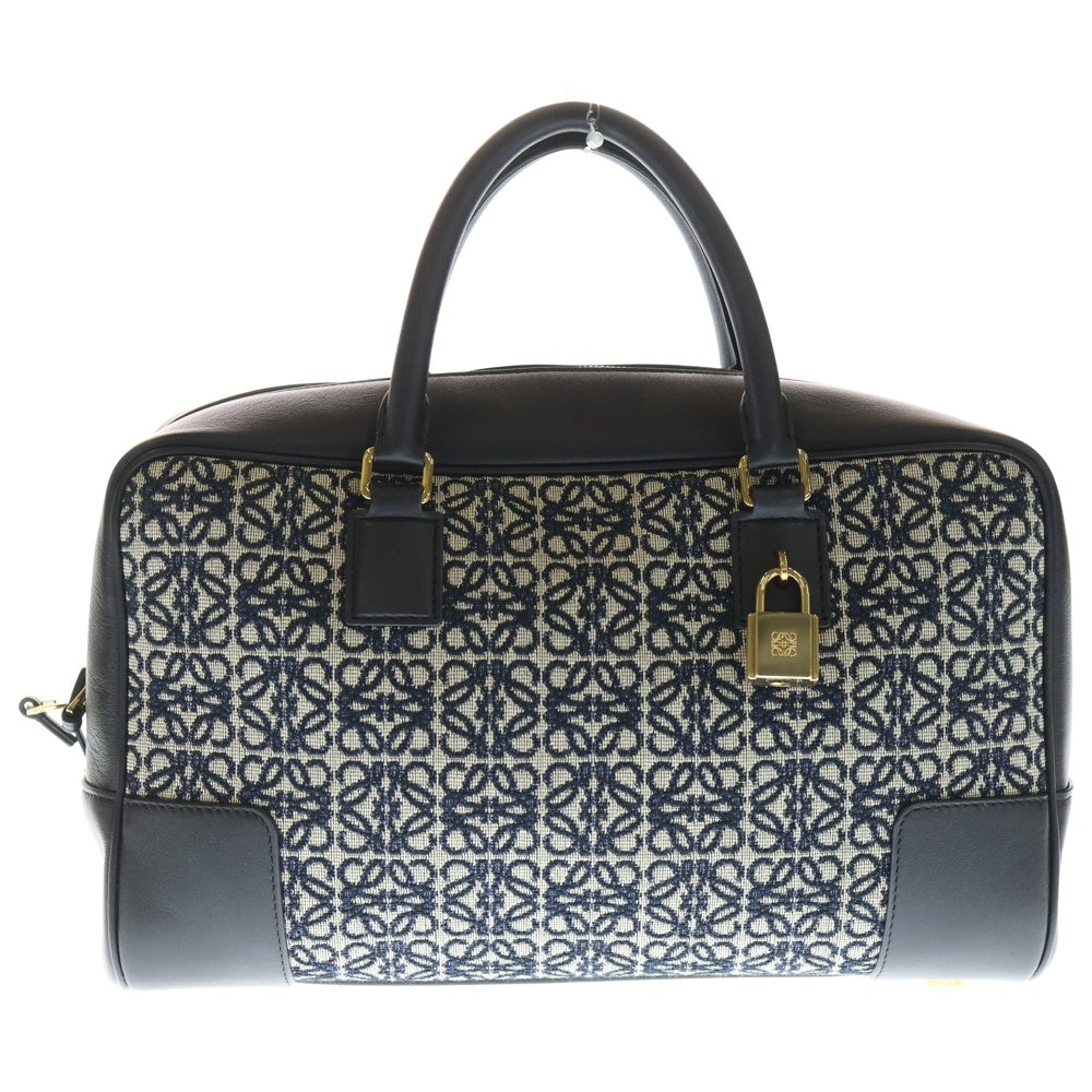 LOEWE(ロエベ) アマソナ28 2WAYバッグ アナグラム ジャガード ネイビー×ブラック キャンバス×カーフレザー レディース