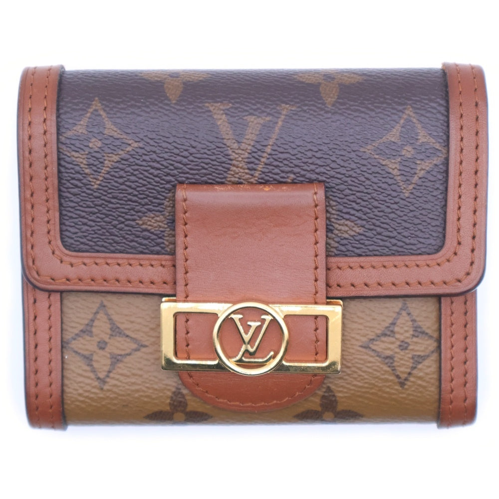 LOUIS VUITTON(ルイヴィトン) モノグラムリバース ポルトフォイユ・ドーフィーヌ コンパクトウォレット 三つ折り財布 ブラウン レザー×PVC M68725 ゴールド金具 レディース