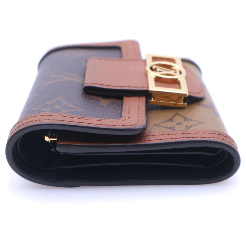 LOUIS VUITTON(ルイヴィトン) モノグラムリバース ポルトフォイユ・ドーフィーヌ コンパクトウォレット 三つ折り財布 ブラウン レザー×PVC M68725 ゴールド金具 レディース