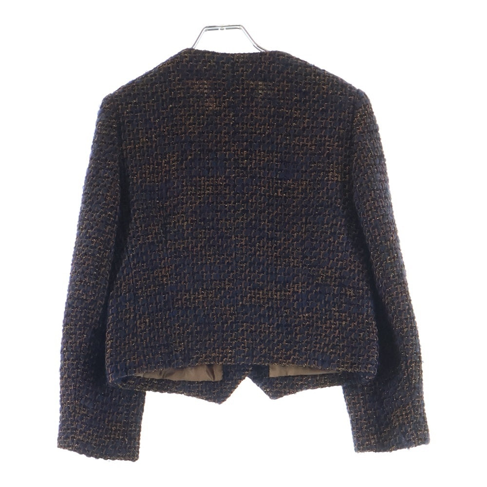 CHANEL(シャネル) 82AW ライオンボタン ラメツイード ノーカラージャケット ネイビー/ブラウン レディース 2M908