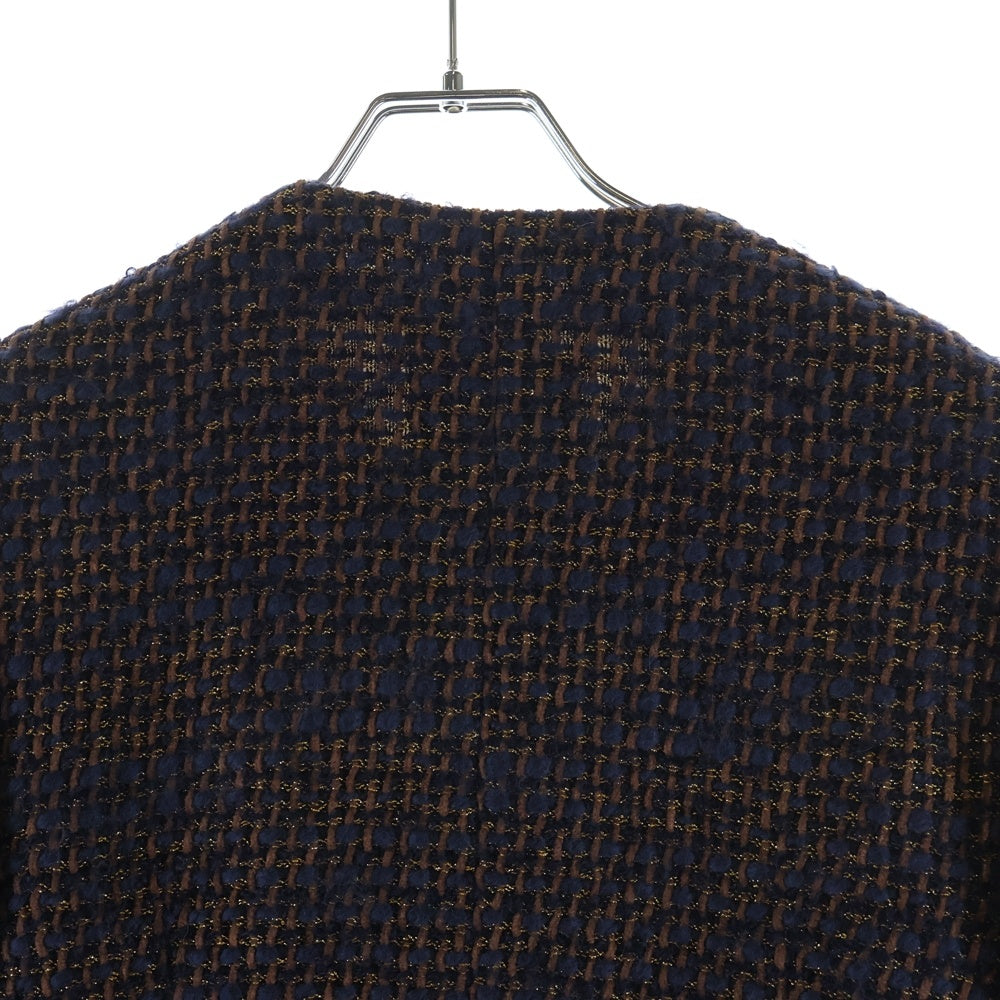 CHANEL(シャネル) 82AW ライオンボタン ラメツイード ノーカラージャケット ネイビー/ブラウン レディース 2M908