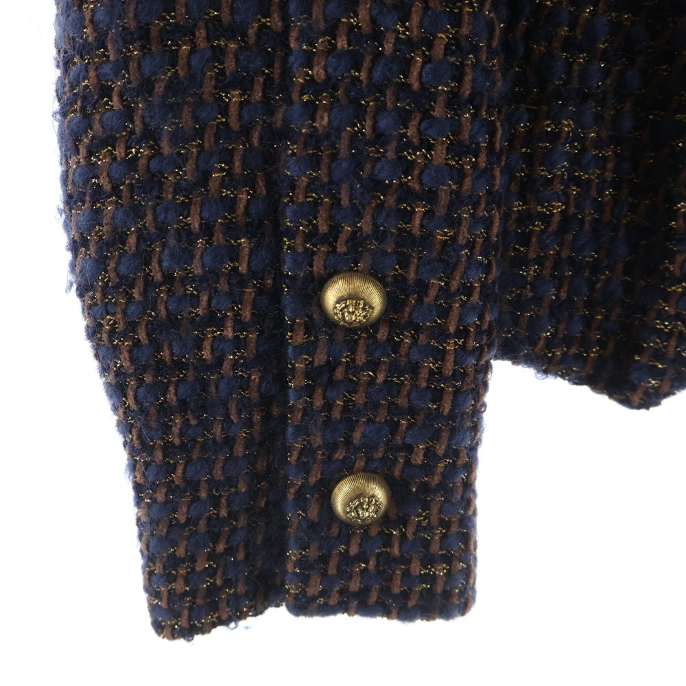 CHANEL(シャネル) 82AW ライオンボタン ラメツイード ノーカラージャケット ネイビー/ブラウン レディース 2M908