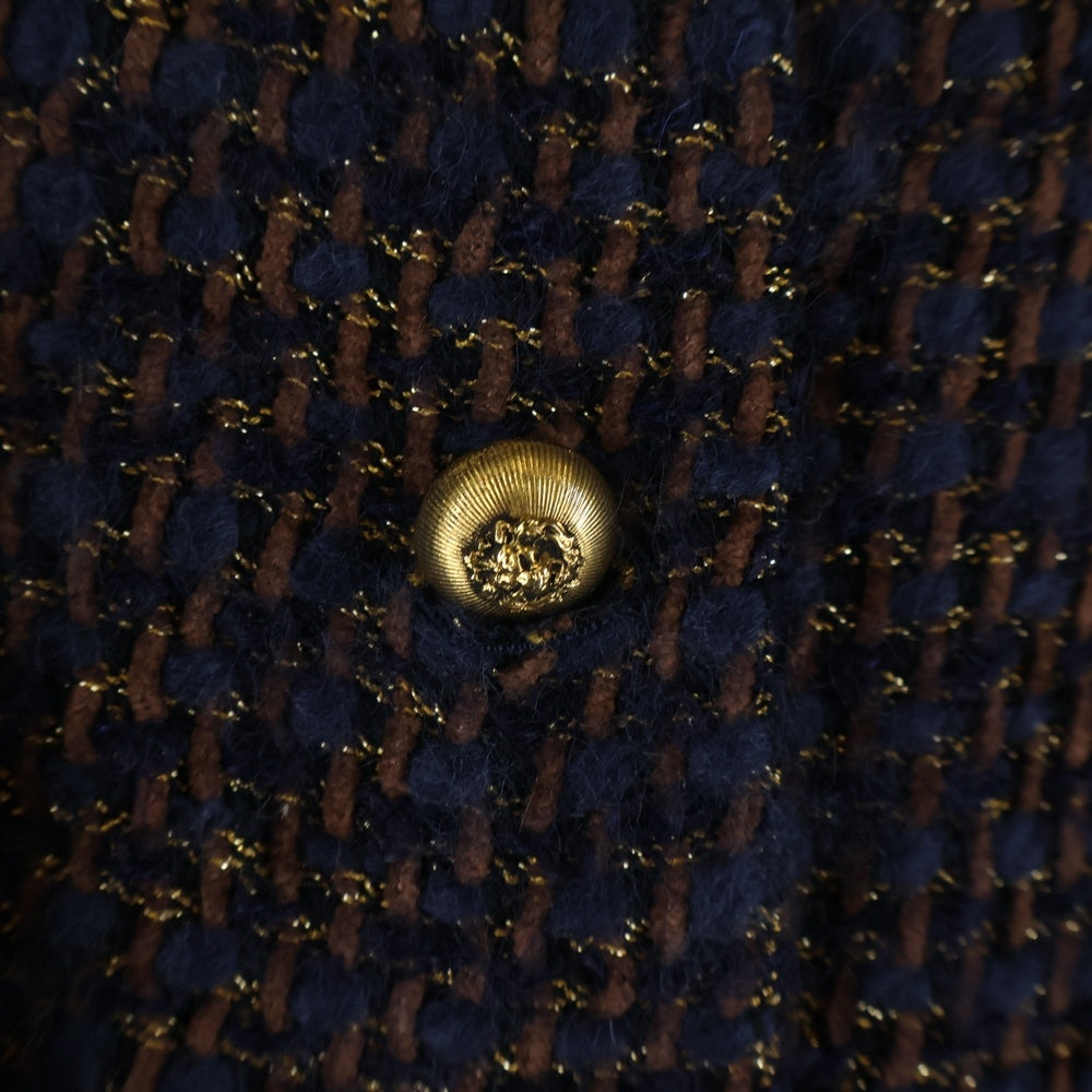 CHANEL(シャネル) 82AW ライオンボタン ラメツイード ノーカラージャケット ネイビー/ブラウン レディース 2M908