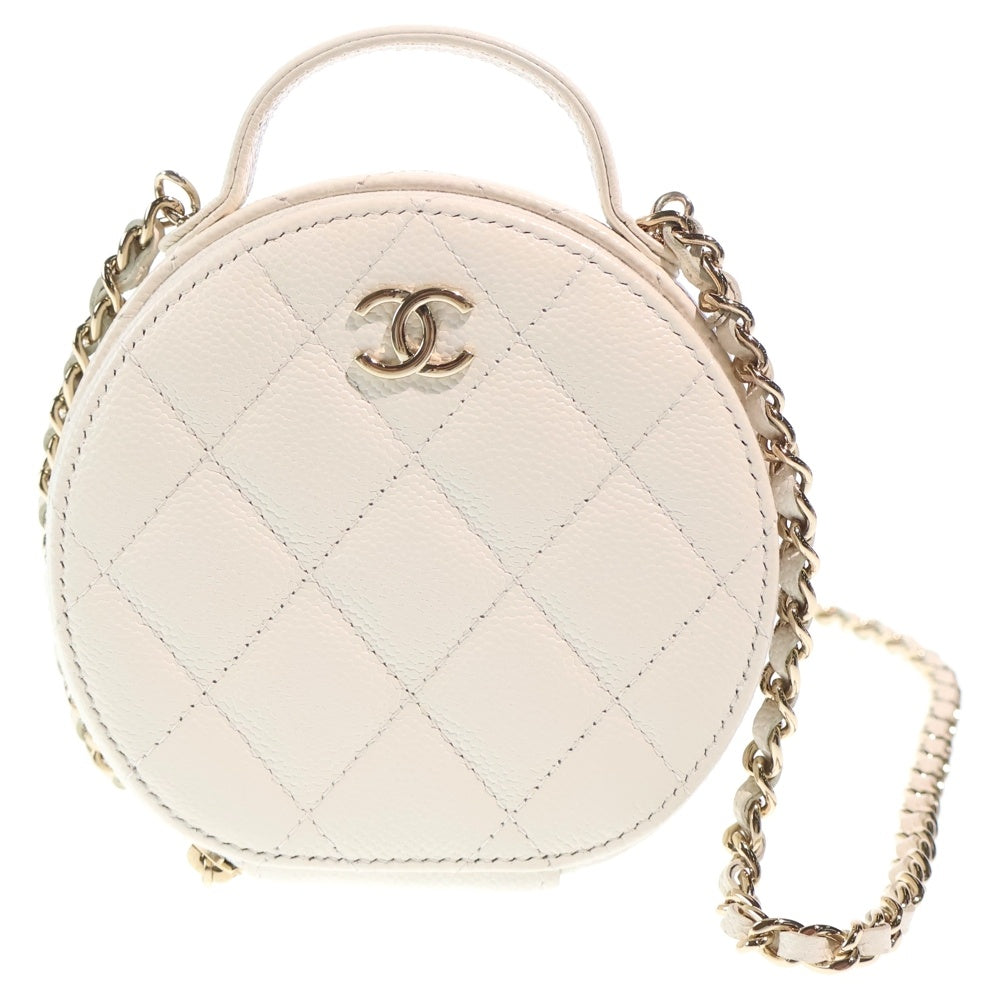 CHANEL(シャネル) マトラッセ スモール ヴァニティ キャビアスキン レザー チェーンショルダーバッグ ゴールド金具 ホワイト AP2502 31番台 レディース