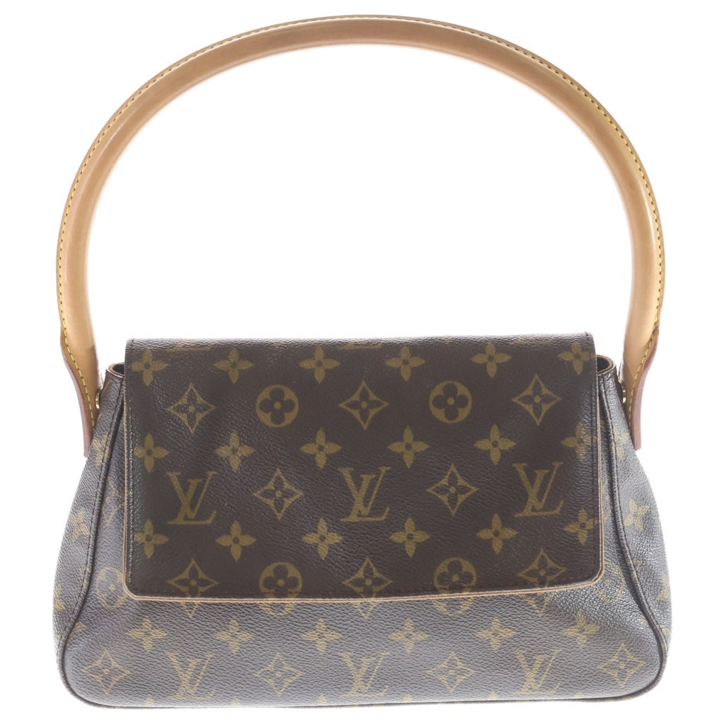 LOUIS VUITTON(ルイヴィトン) モノグラム ミニルーピング ハンドバッグ ワンショルダーバッグ ブラウン レザー×PVC M51147 ゴールド金具 レディース