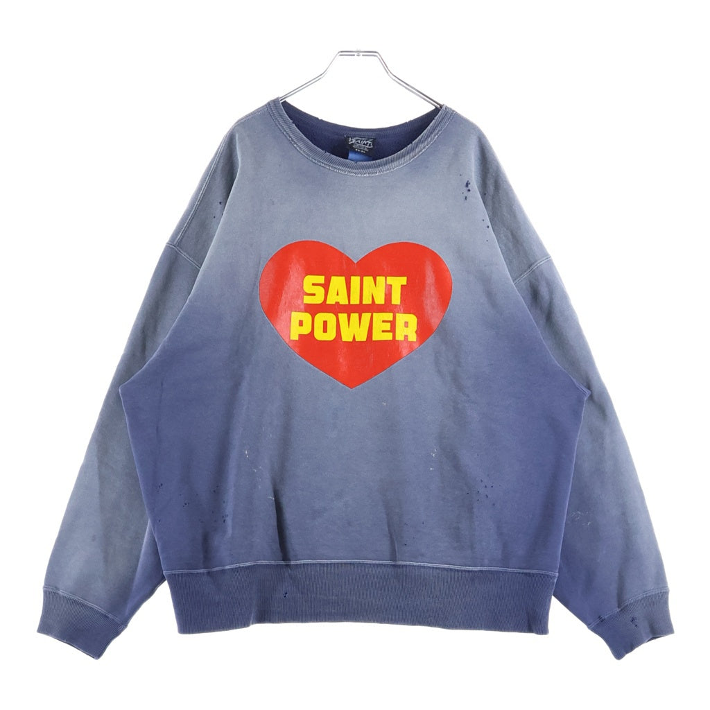 SAINT MICHAEL(セントマイケル) 25AW CRW NECK SWT/SAINT POWER スウェット ネイビーグレー コットン #XL SM-HR1-0000-048