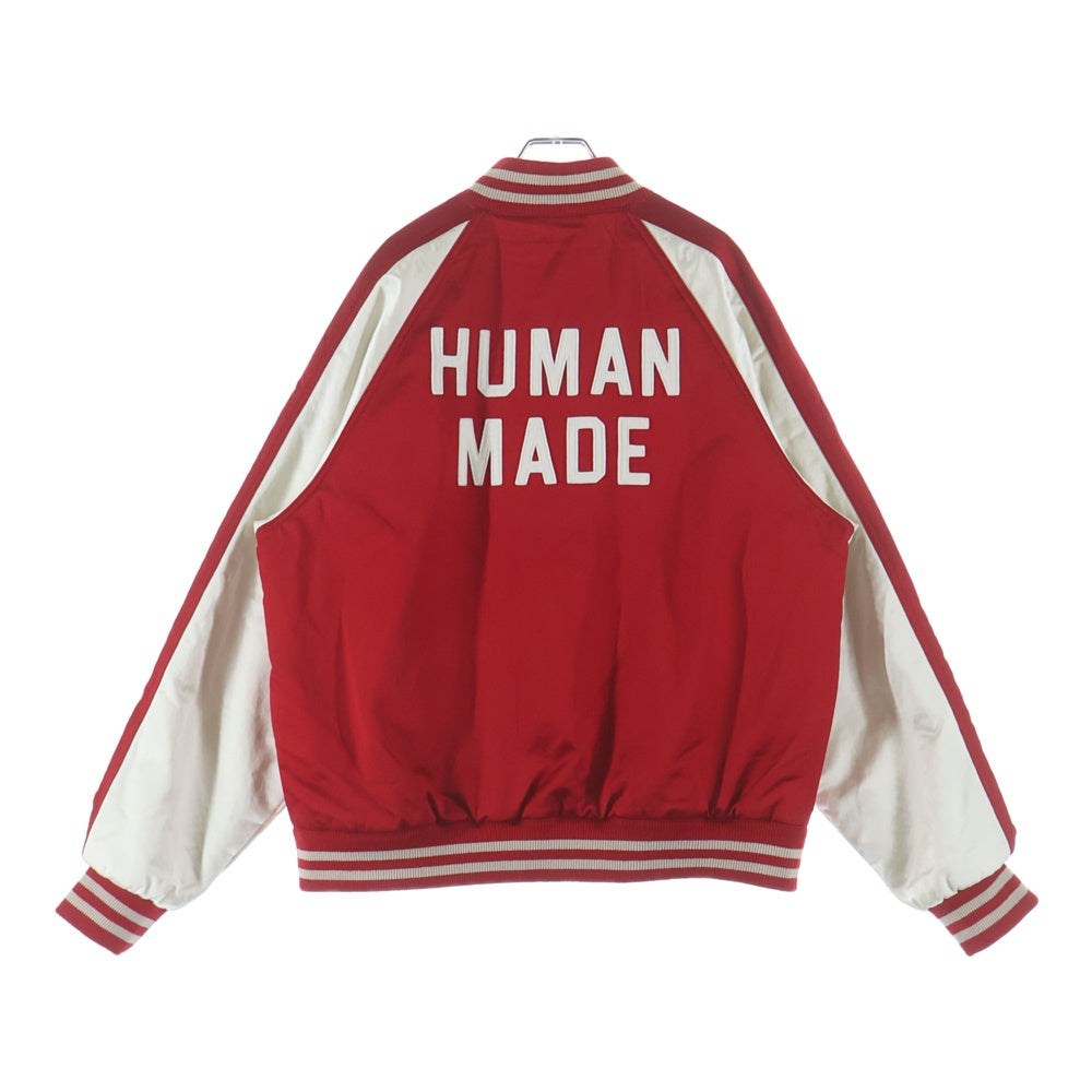 HUMAN MADE(ヒューマンメイド) 25SS SATIN STADIUM JACKET スタジアムジャケット ブルゾン ホワイト×レッド コットン×レーヨン #XL HM29JK020
