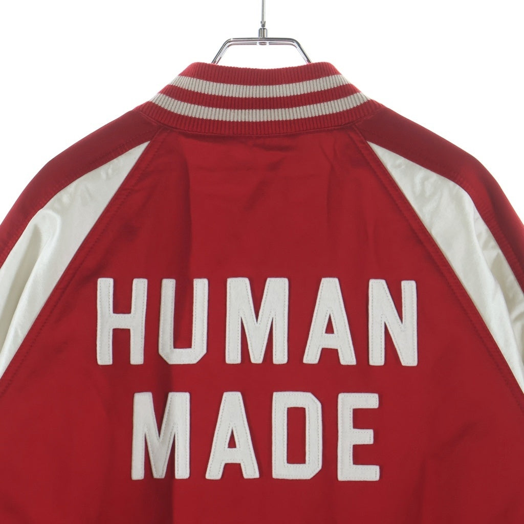 HUMAN MADE(ヒューマンメイド) 25SS SATIN STADIUM JACKET スタジアムジャケット ブルゾン ホワイト×レッド コットン×レーヨン #XL HM29JK020