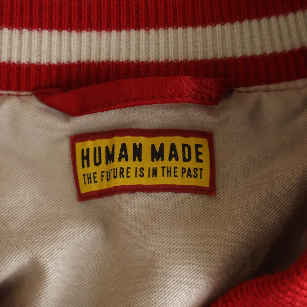 HUMAN MADE(ヒューマンメイド) 25SS SATIN STADIUM JACKET スタジアムジャケット ブルゾン ホワイト×レッド コットン×レーヨン #XL HM29JK020
