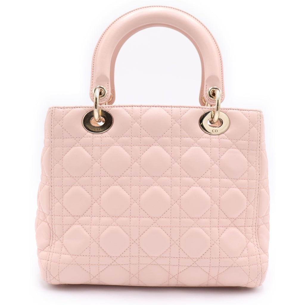 Christian Dior(クリスチャンディオール) レディディオール ミディアム カナージュ 2WAYバッグ ハンドバッグ ショルダーバッグ ライトピンク ラムスキン 18-MA-0156 ゴールド金具 レディース