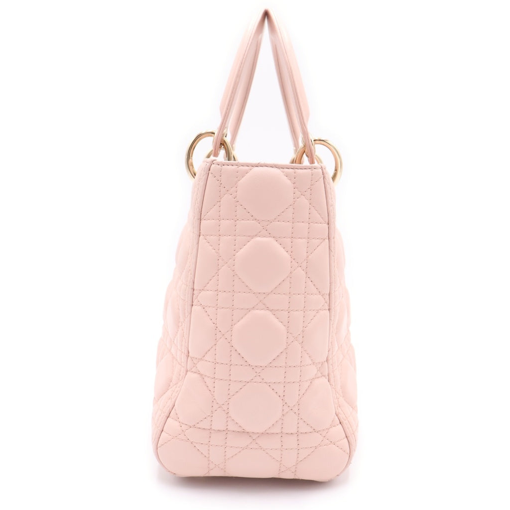 Christian Dior(クリスチャンディオール) レディディオール ミディアム カナージュ 2WAYバッグ ハンドバッグ ショルダーバッグ ライトピンク ラムスキン 18-MA-0156 ゴールド金具 レディース