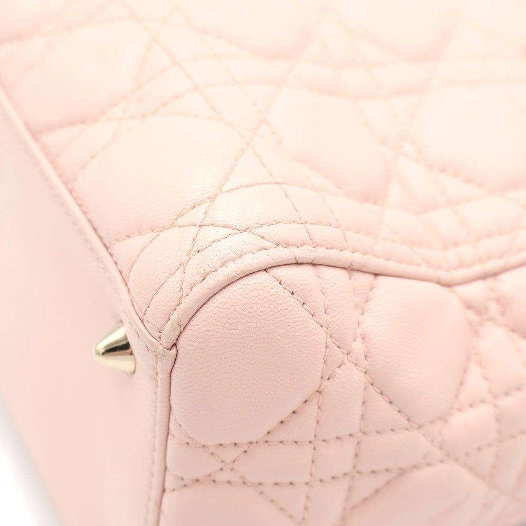 Christian Dior(クリスチャンディオール) レディディオール ミディアム カナージュ 2WAYバッグ ハンドバッグ ショルダーバッグ ライトピンク ラムスキン 18-MA-0156 ゴールド金具 レディース