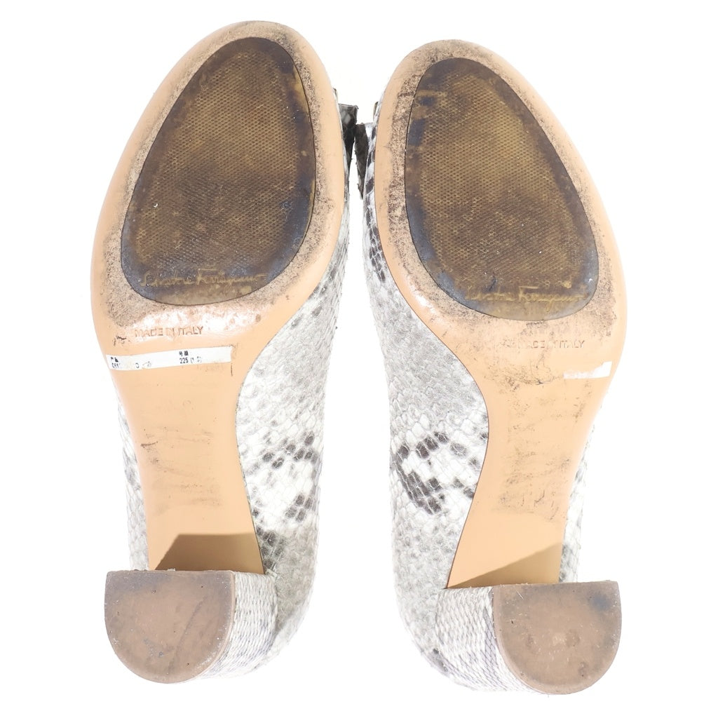 FERRAGAMO(フェラガモ) ガンチーニ パイソンヒールパンプス ブラウン #4 1/2 ゴールド金具 レディース