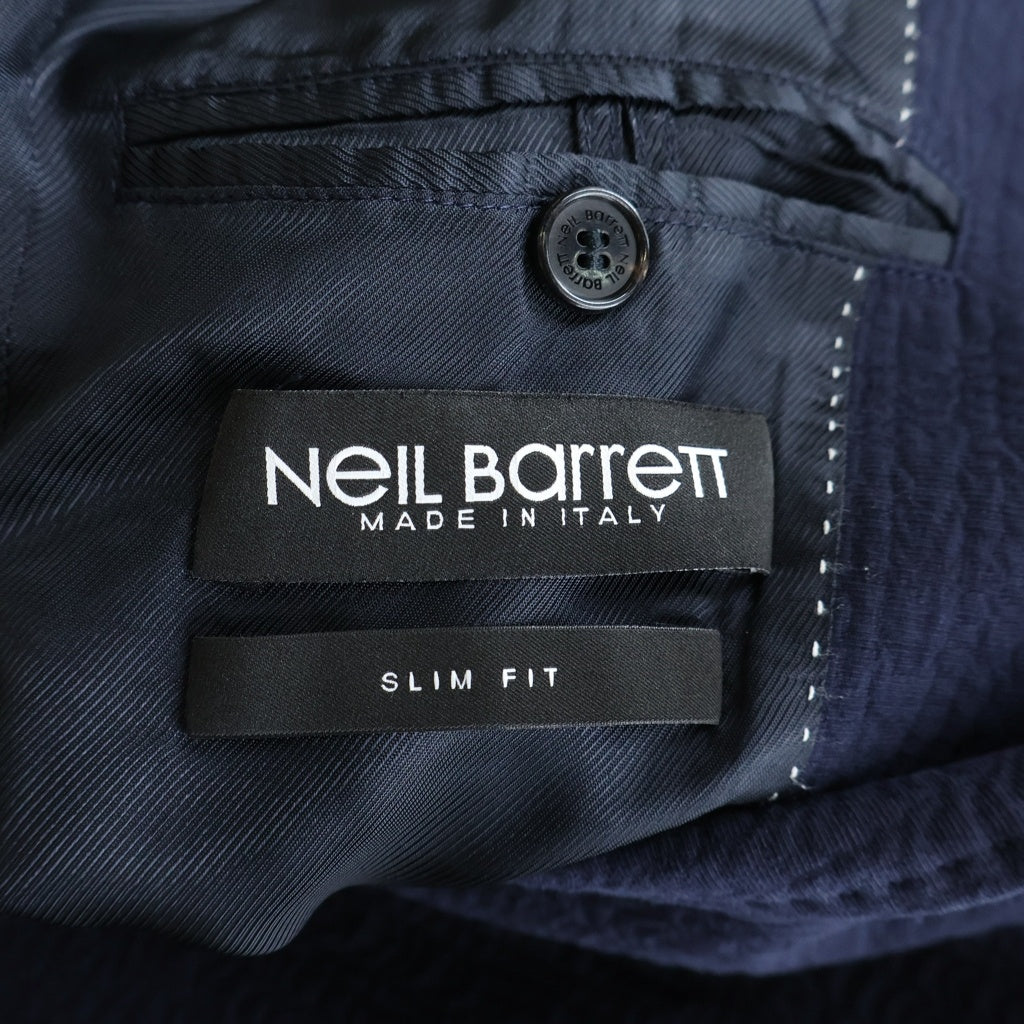Neil Barrett(ニール バレット) シアサッカー シワ加工 2B テーラードジャケット ネイビー PBGI61F 8107