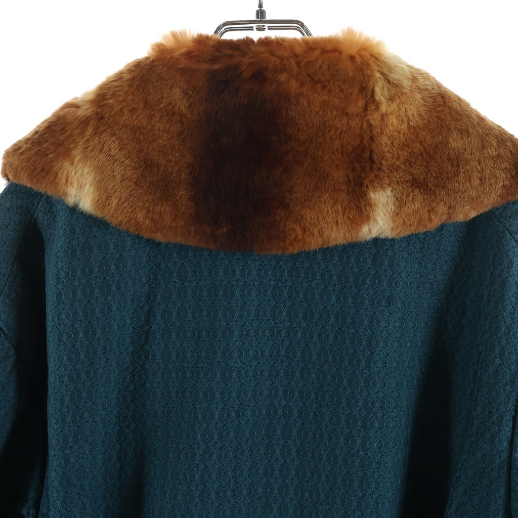 DRIES VAN NOTEN(ドリスヴァンノッテン) 総柄ジャガード ファー襟 ベルテッド ガウン ロング コート ブルー レディース