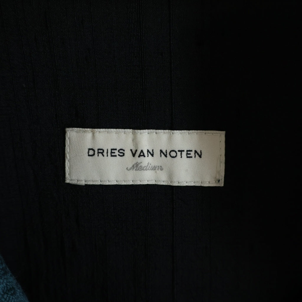 DRIES VAN NOTEN(ドリスヴァンノッテン) 総柄ジャガード ファー襟 ベルテッド ガウン ロング コート ブルー レディース