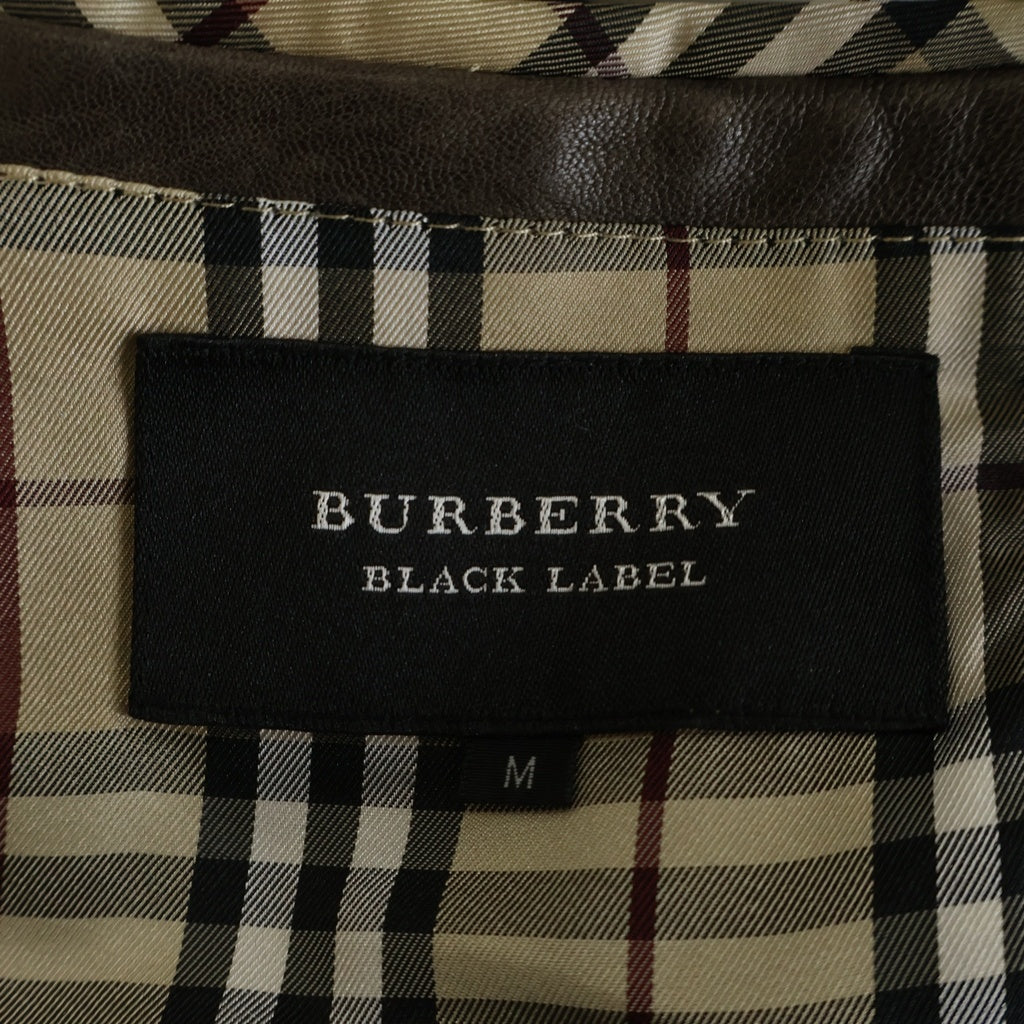 BURBERRY BLACK LABEL(バーバリー ブラックレーベル) ノヴァチェック シープスキン レザー テーラードジャケット #M ブラウン