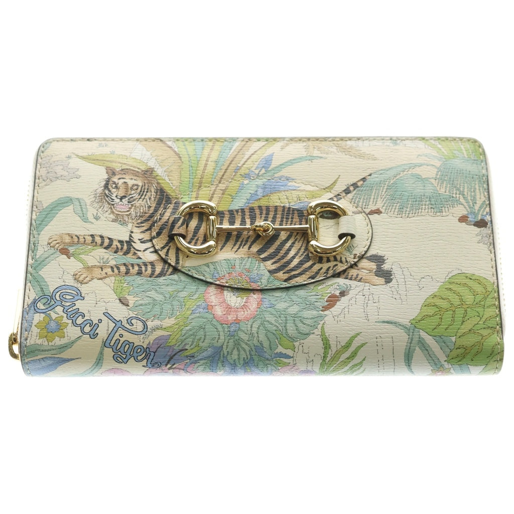 GUCCI(グッチ) ホースビット 1955 タイガー レザー ゴールド金具 ラウンドファスナー 長財布 アイボリー/マルチカラー 621889 レディース