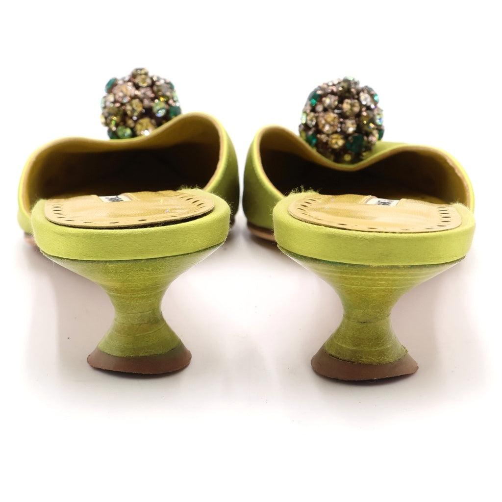 MANOLO BLAHNIK(マノロブラニク) ビジュー装飾 ヒールパンプス ネオンイエロー #38 レディース