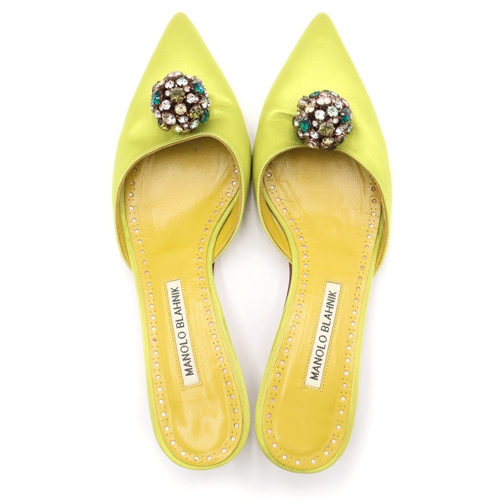 MANOLO BLAHNIK(マノロブラニク) ビジュー装飾 ヒールパンプス ネオンイエロー #38 レディース