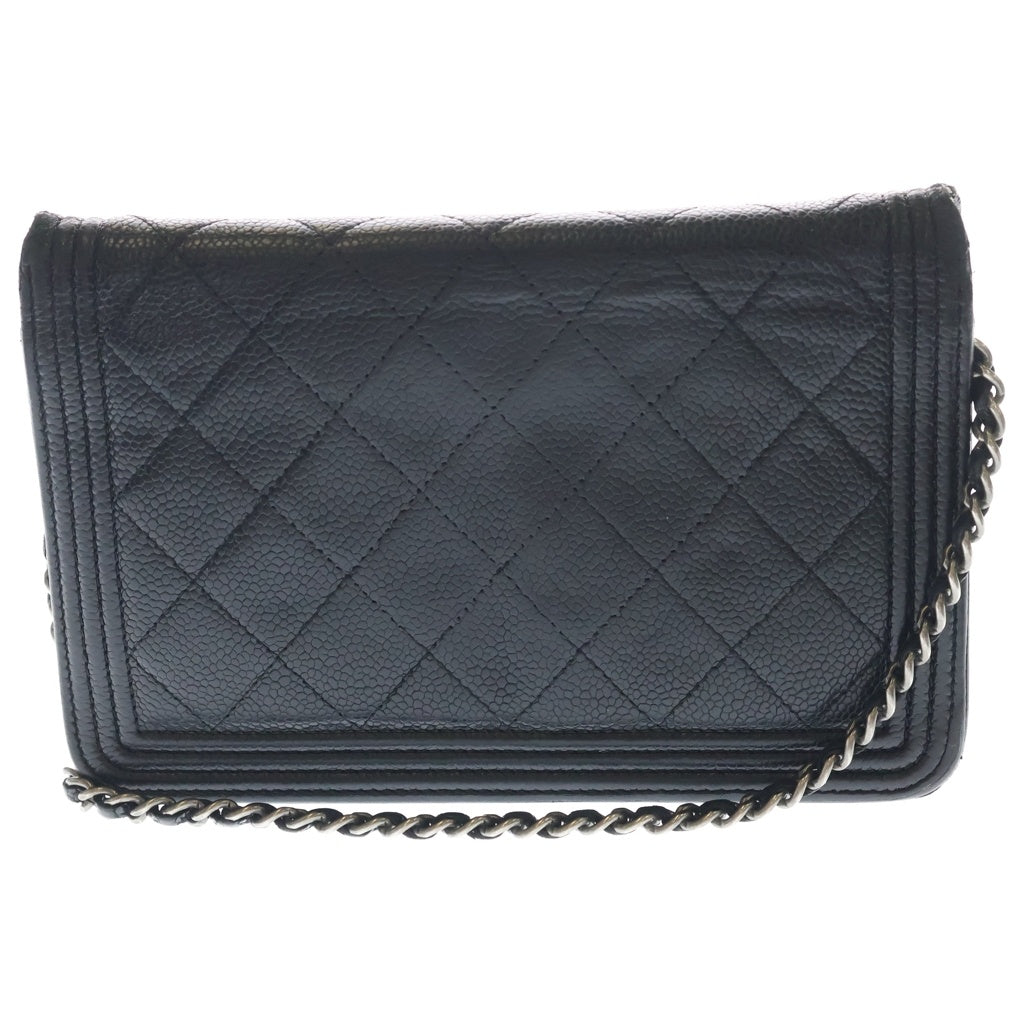 CHANEL(シャネル) ボーイシャネル キャビアスキン シルバー金具 チェーンウォレット ショルダーバッグ ブラック レディース
