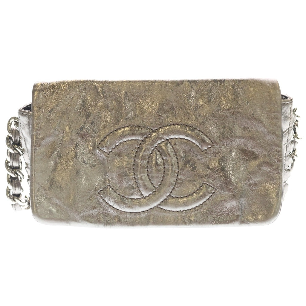 CHANEL(シャネル) ココマーク フルフラップ レザー シルバー金具 チェーンショルダーバッグ ハンドバッグ メタリックシルバー レディース