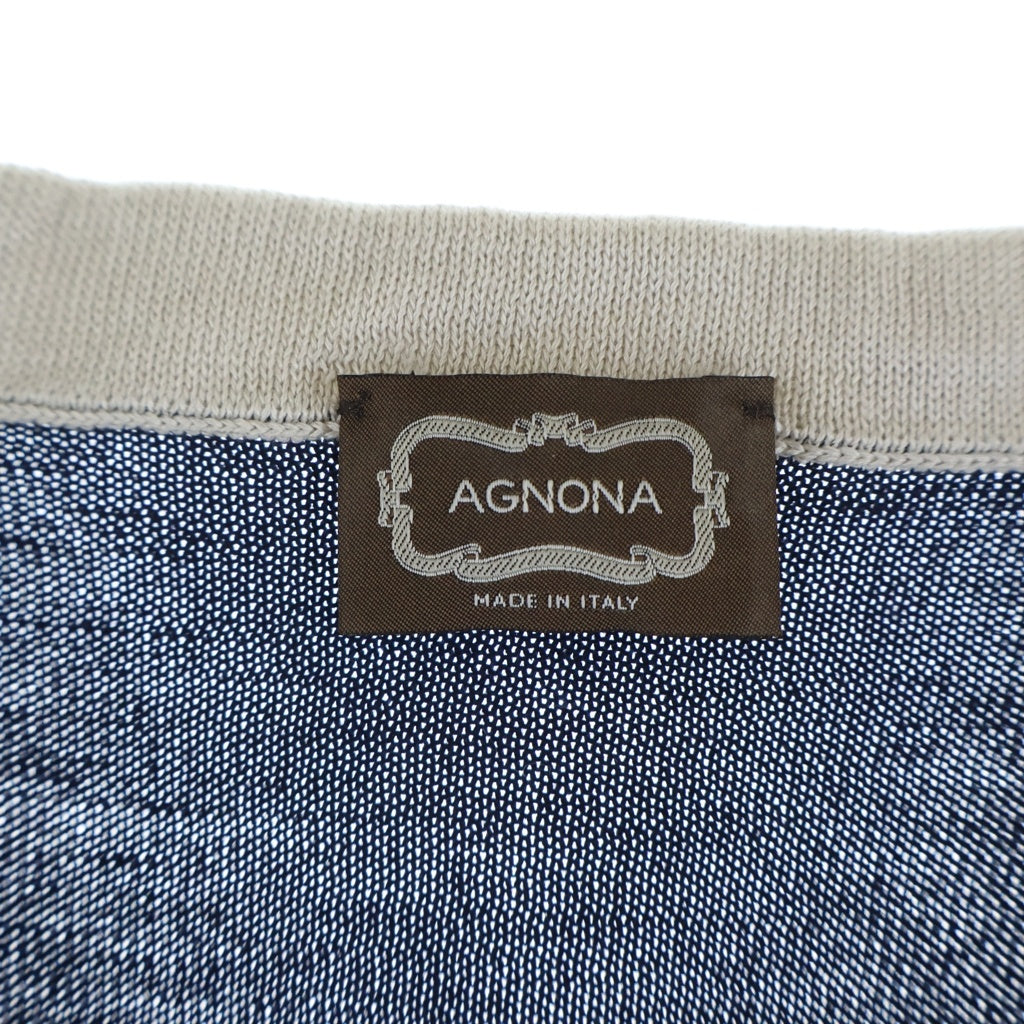 NO BRAND(ノーブランド) フロントラインデザイン 半袖トップス シルク コットン ネイビー AAB90 AG119 レディース
