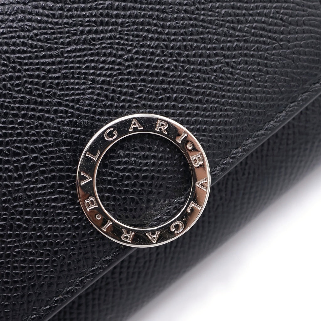 BVLGARI(ブルガリ) ブルガリブルガリ 三つ折り財布 コンパクトウォレット コインケース ブラック レザー シルバー金具 レディース