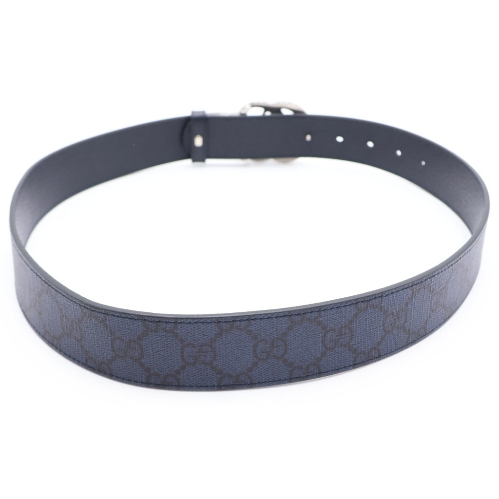 GUCCI(グッチ) インターロッキングGバックル レザーベルト ネイビー GGスプリーム 627055 シルバー金具