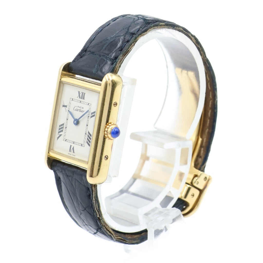 Cartier(カルティエ) マストタンク MM 腕時計 クォーツ 白文字盤 レザー ブラック/ゴールド W1013654 レディース