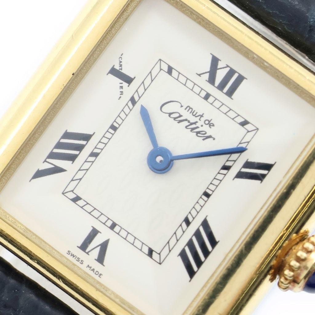 Cartier(カルティエ) マストタンク MM 腕時計 クォーツ 白文字盤 レザー ブラック/ゴールド W1013654 レディース