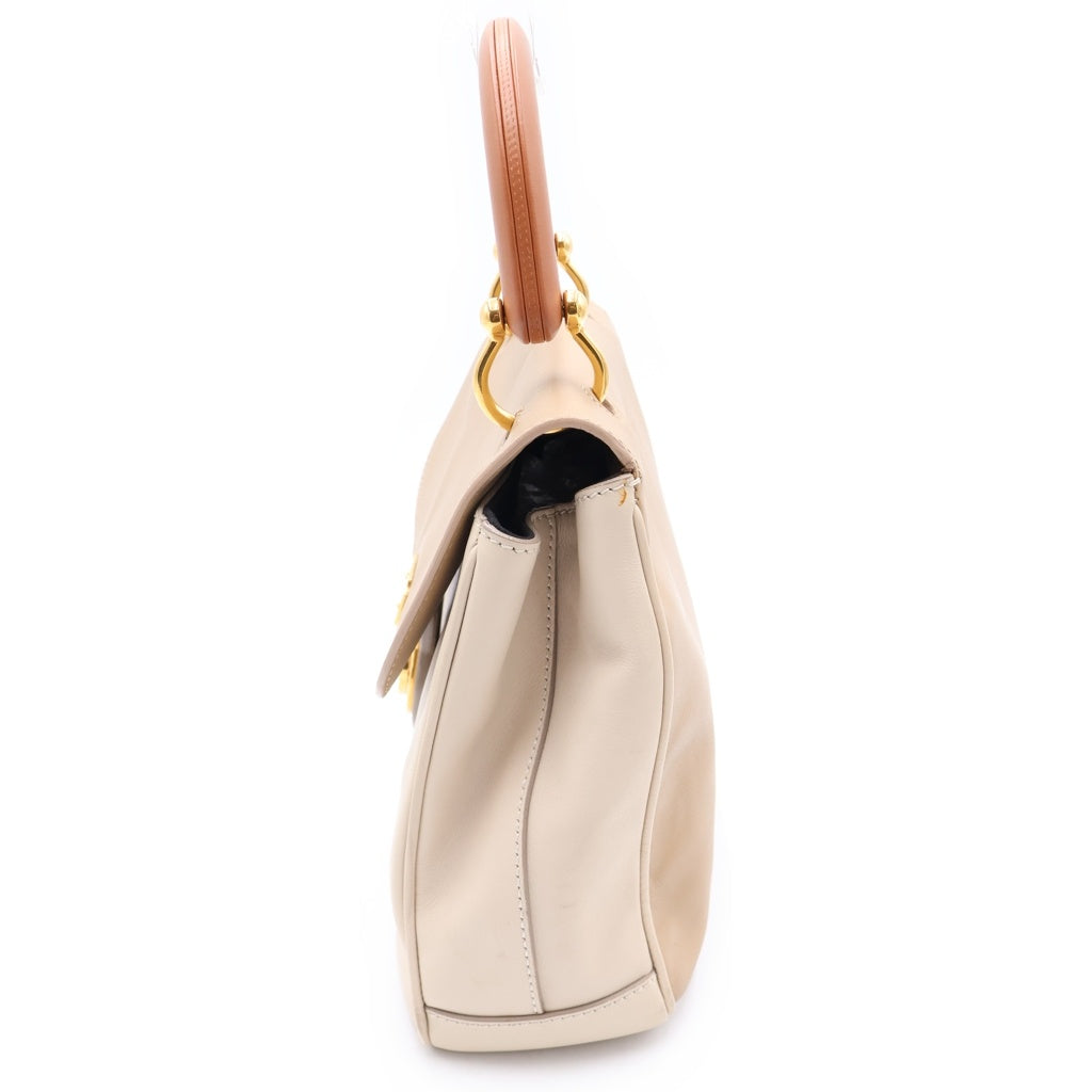 BURBERRY(バーバリー) DK88トップハンドルバッグ ブラウン×ベージュ レザー ゴールド金具 レディース