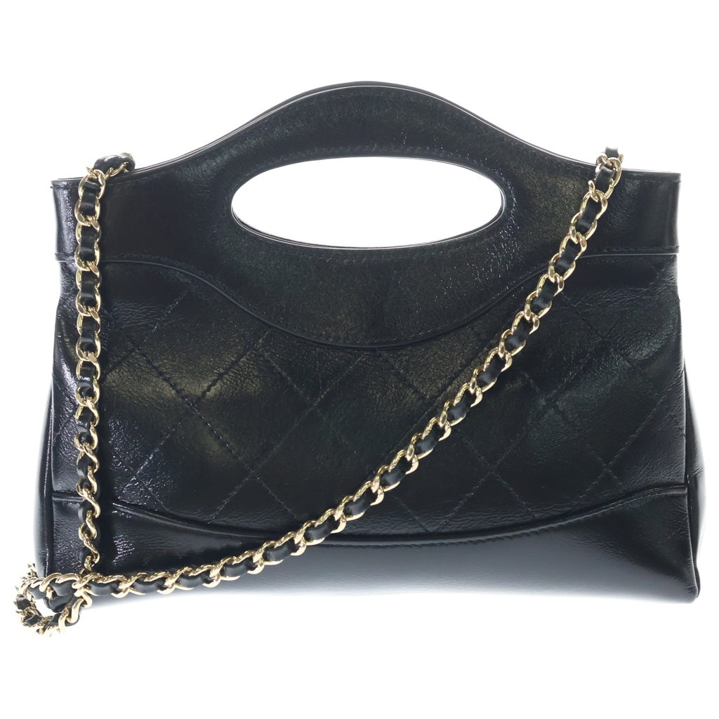 CHANEL(シャネル) シャネル31 マトラッセ ミニ シャイニーカーフスキン レザー 2WAY チェーン ショルダー ハンド バッグ ゴールド金具 ブラック AP3656 レディース