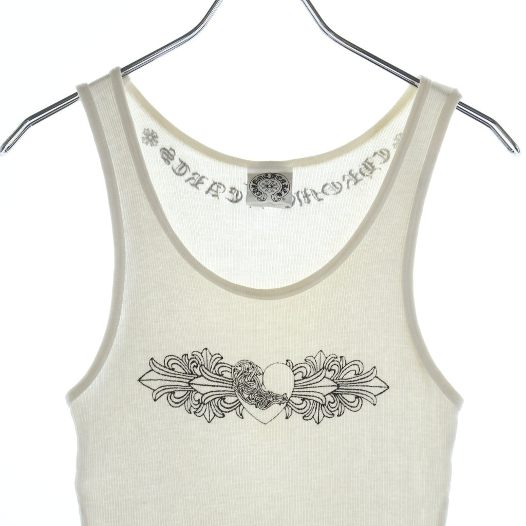 CHROME HEARTS(クロムハーツ) フローラルハートプリント コットン ノースリーブ タンクトップ #M ホワイト レディース