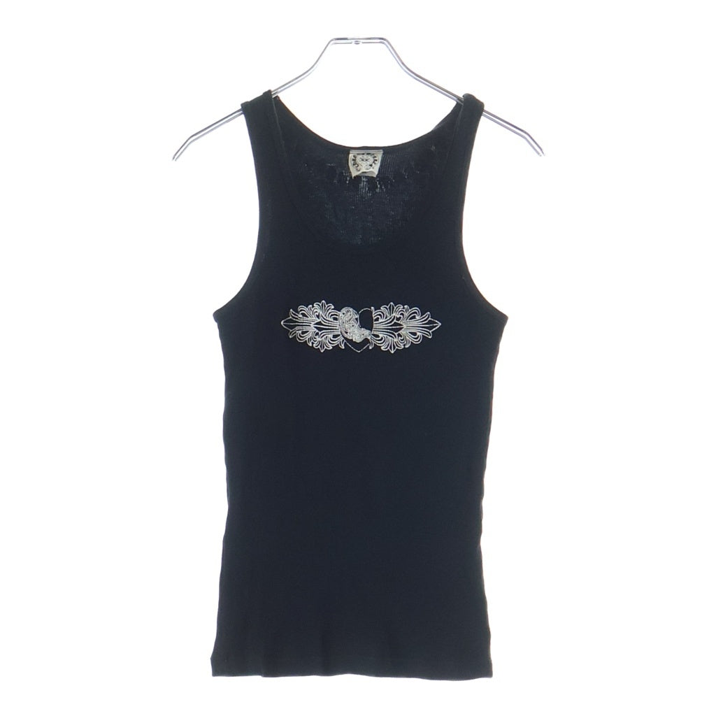 CHROME HEARTS(クロムハーツ) フローラルハートプリント コットン ノースリーブ タンクトップ #M ブラック レディース