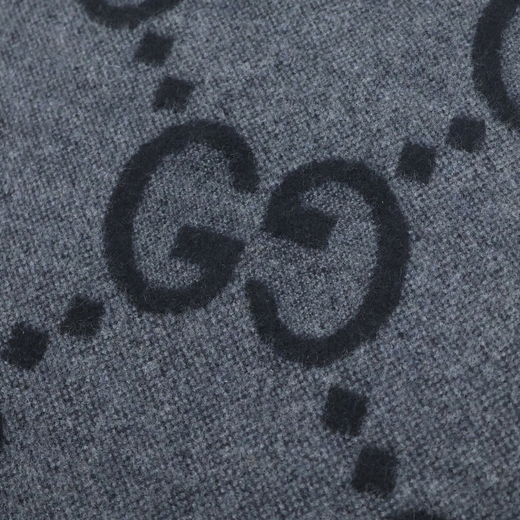 GUCCI(グッチ) GGジャガード カシミヤ フリンジ マフラー グレー 674275