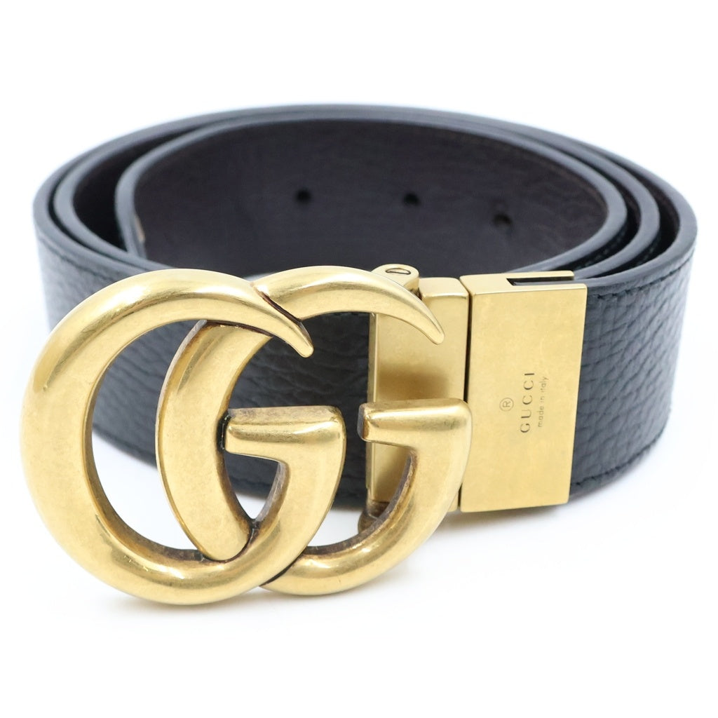 GUCCI(グッチ) ダブルG リバーシブル レザー ベルト ゴールド金具 ブラック/ブラウン 627055