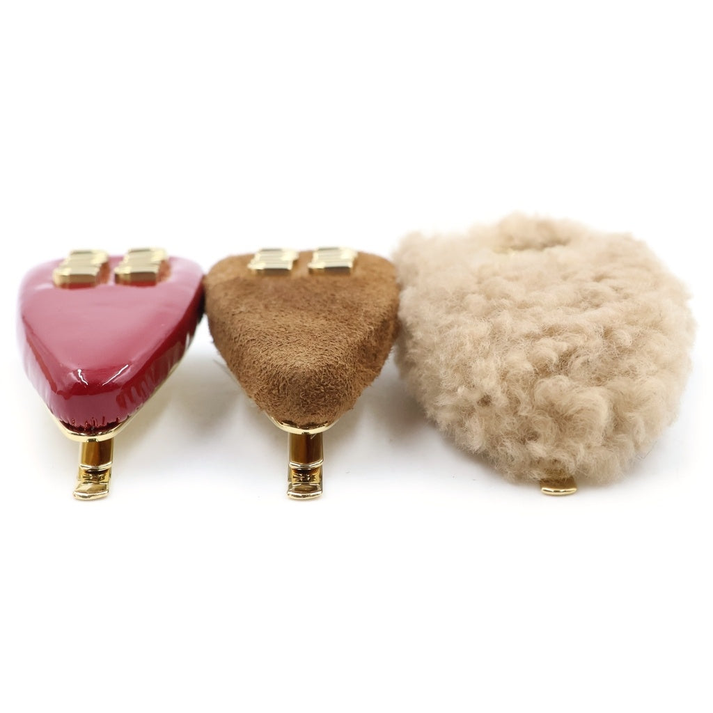 miumiu(ミュウミュウ) HAIR CLIP MIX ロゴ ヘアクリップセット パテント スエード シアリング レッド/ブラウン/ベージュ 51F188 レディース