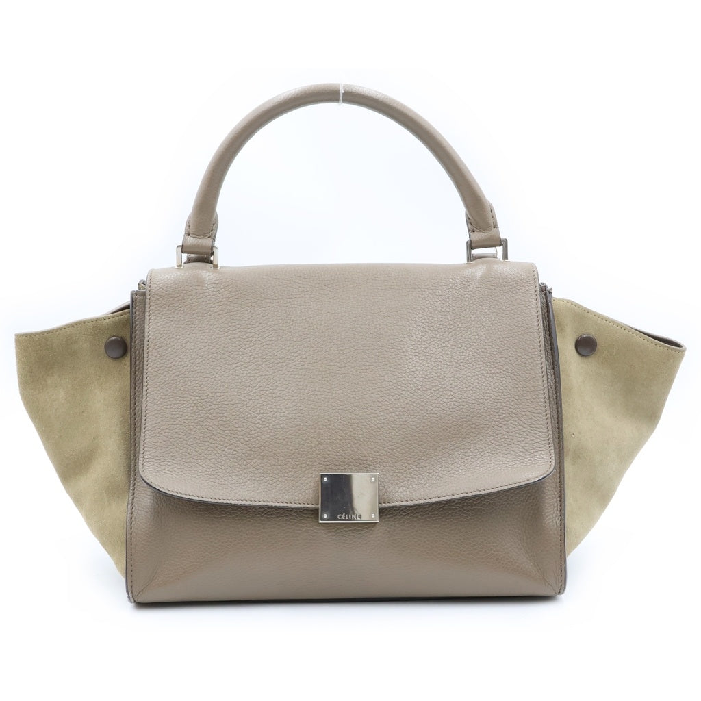 CELINE(セリーヌ) トラぺーズ 2WAYハンドバッグ ショルダーバッグ グレージュ レザー ×スエード シルバー金具 レディース