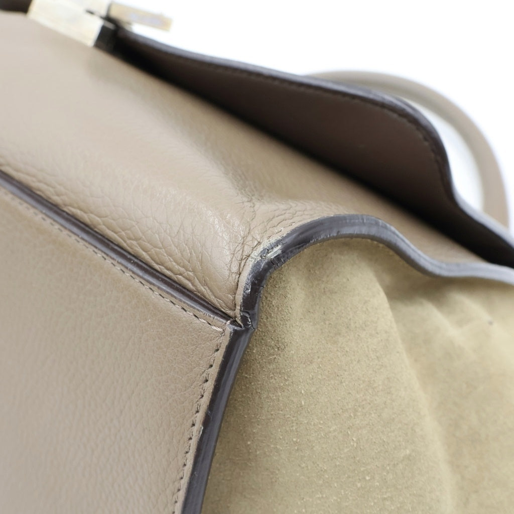 CELINE(セリーヌ) トラぺーズ 2WAYハンドバッグ ショルダーバッグ グレージュ レザー ×スエード シルバー金具 レディース