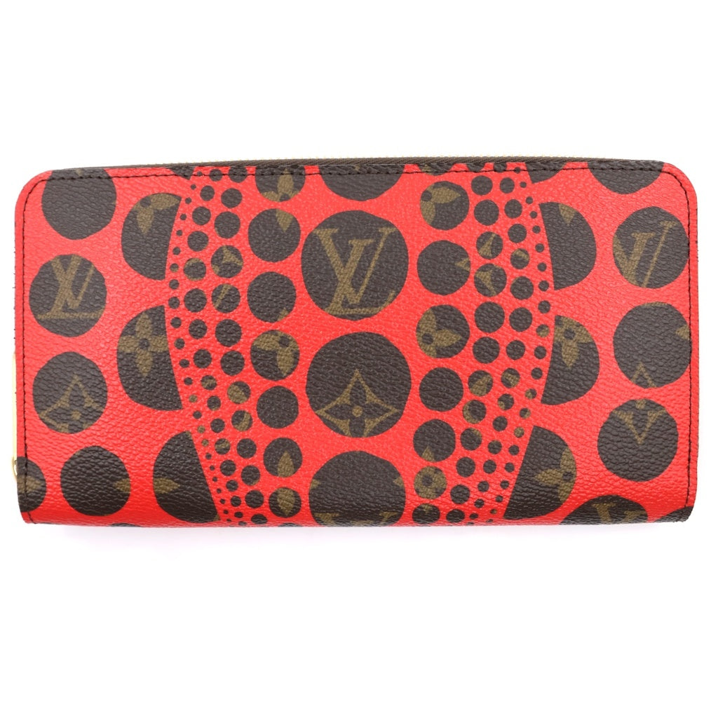 LOUIS VUITTON(ルイヴィトン) ×草間彌生 モノグラム・パンプキンドット ジッピーウォレット 長財布 ルージュ ブラウン×レッド レザー ゴールド金具 M60450 レディース