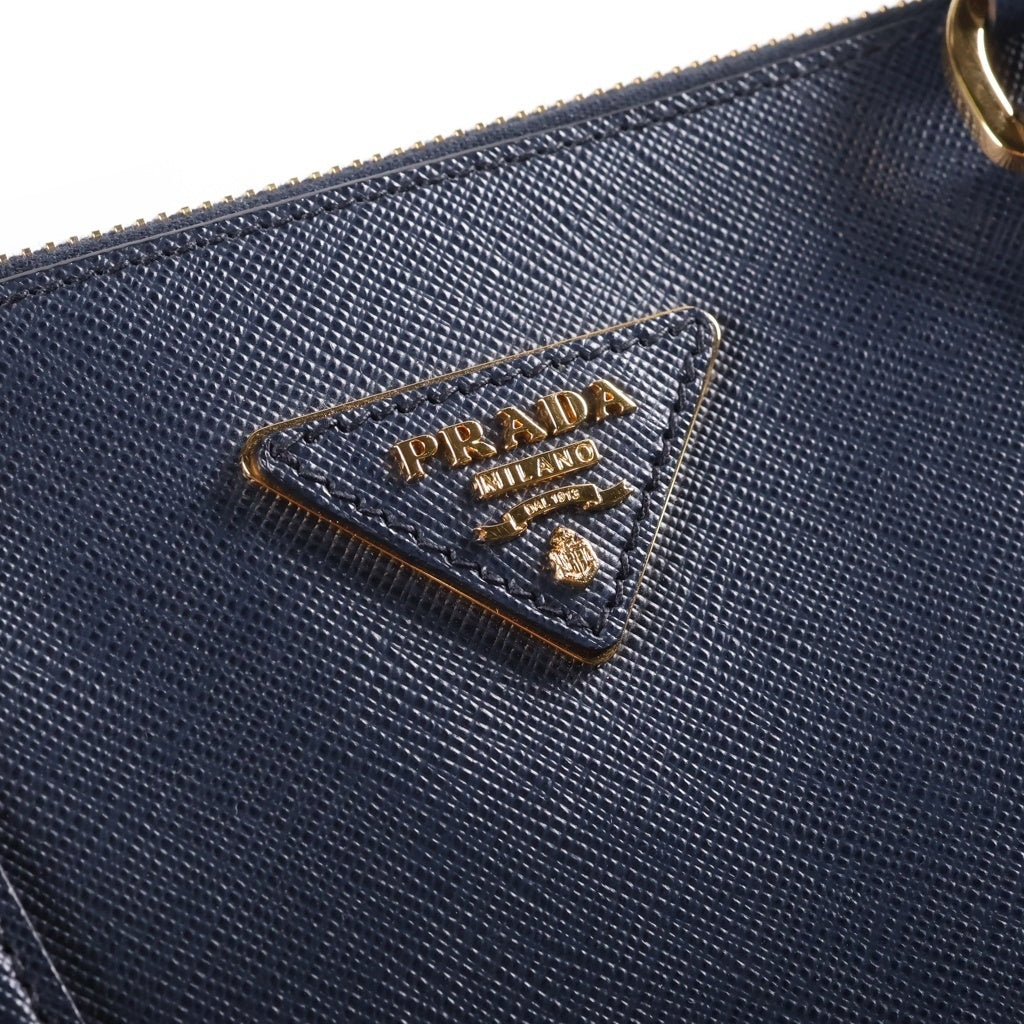 PRADA(プラダ) ガレリア サフィアーノ ハンドバッグ ネイビー ブルー レザー 1BA786 ゴールド金具 レディース