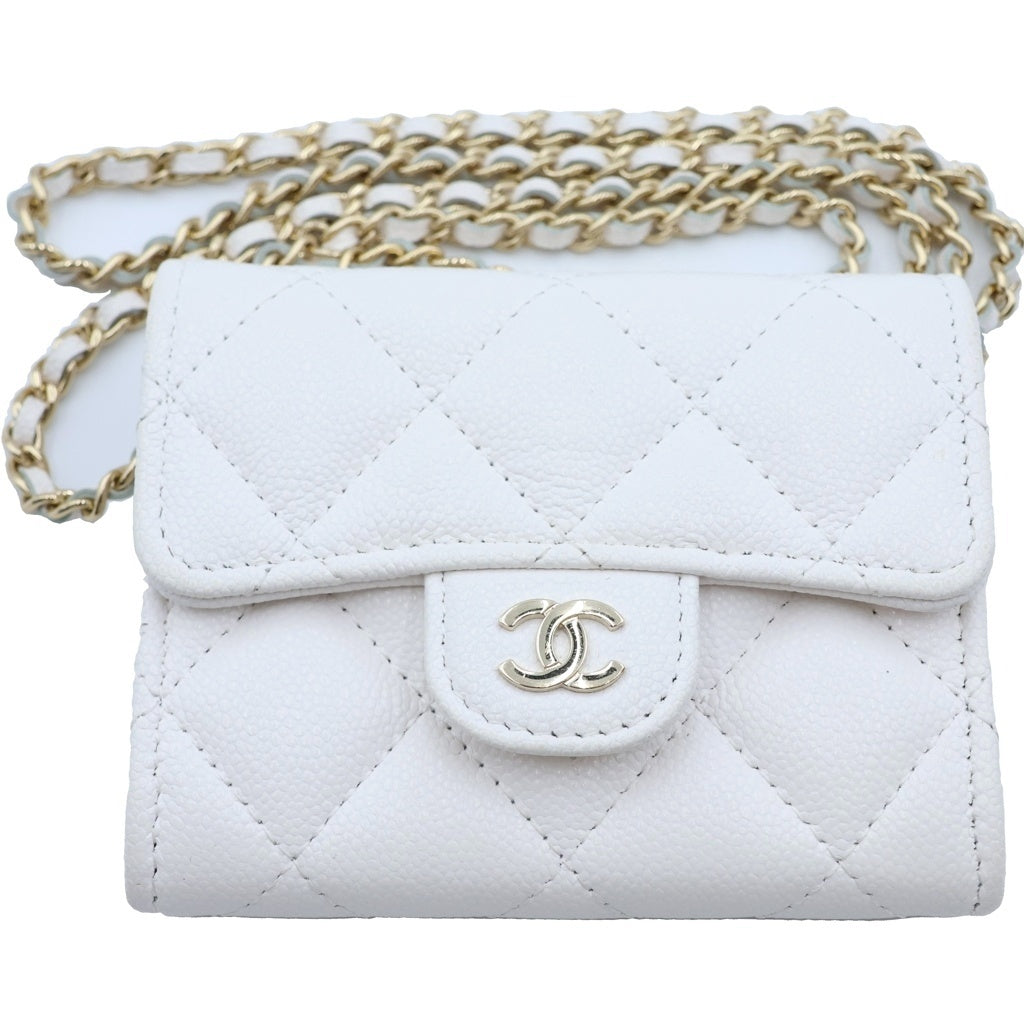 CHANEL(シャネル) マトラッセ ミニチェーンウォレット ホワイト キャビアスキン ゴールド金具 AP0238 シールあり レディース
