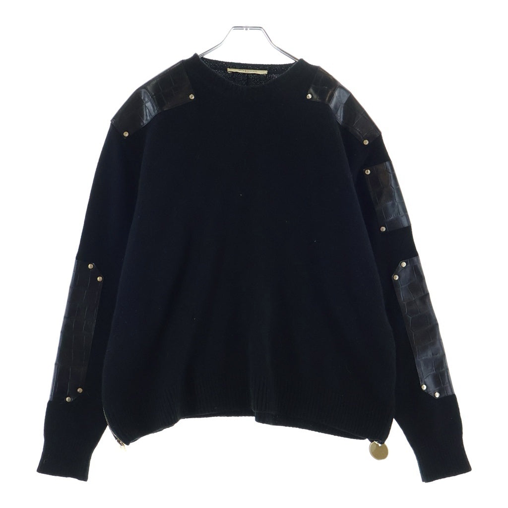 GIVENCHY(ジバンシィ) ニット 長袖 クロコ型押し レザーパッチ付き ウール ブラック 17F 7503 503