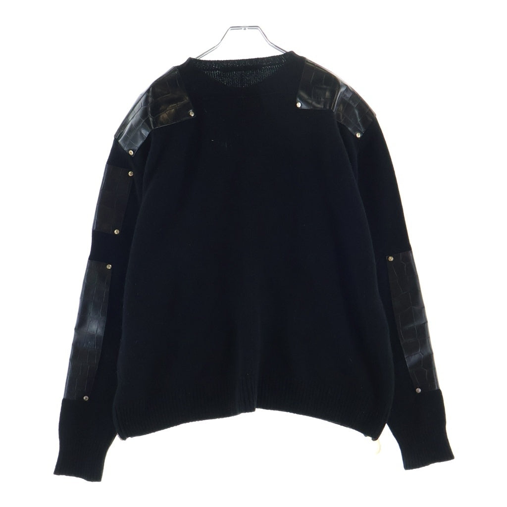 GIVENCHY(ジバンシィ) ニット 長袖 クロコ型押し レザーパッチ付き ウール ブラック 17F 7503 503