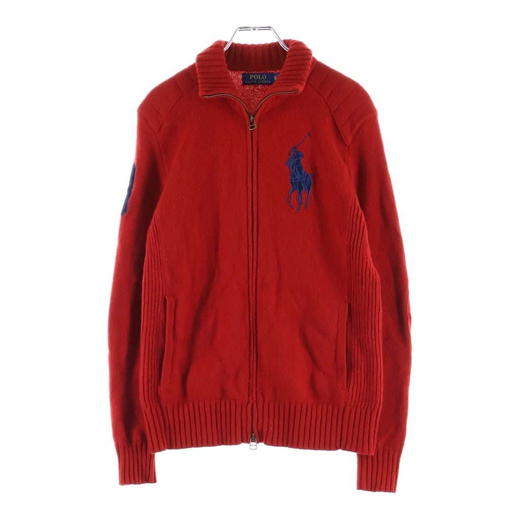POLO RALPH LAUREN(ポロラルフローレン) ■BIG PONY ZIP UP JACKET スリーブナンバリングビックポニー刺繍ジップアップニットジャケット レッド